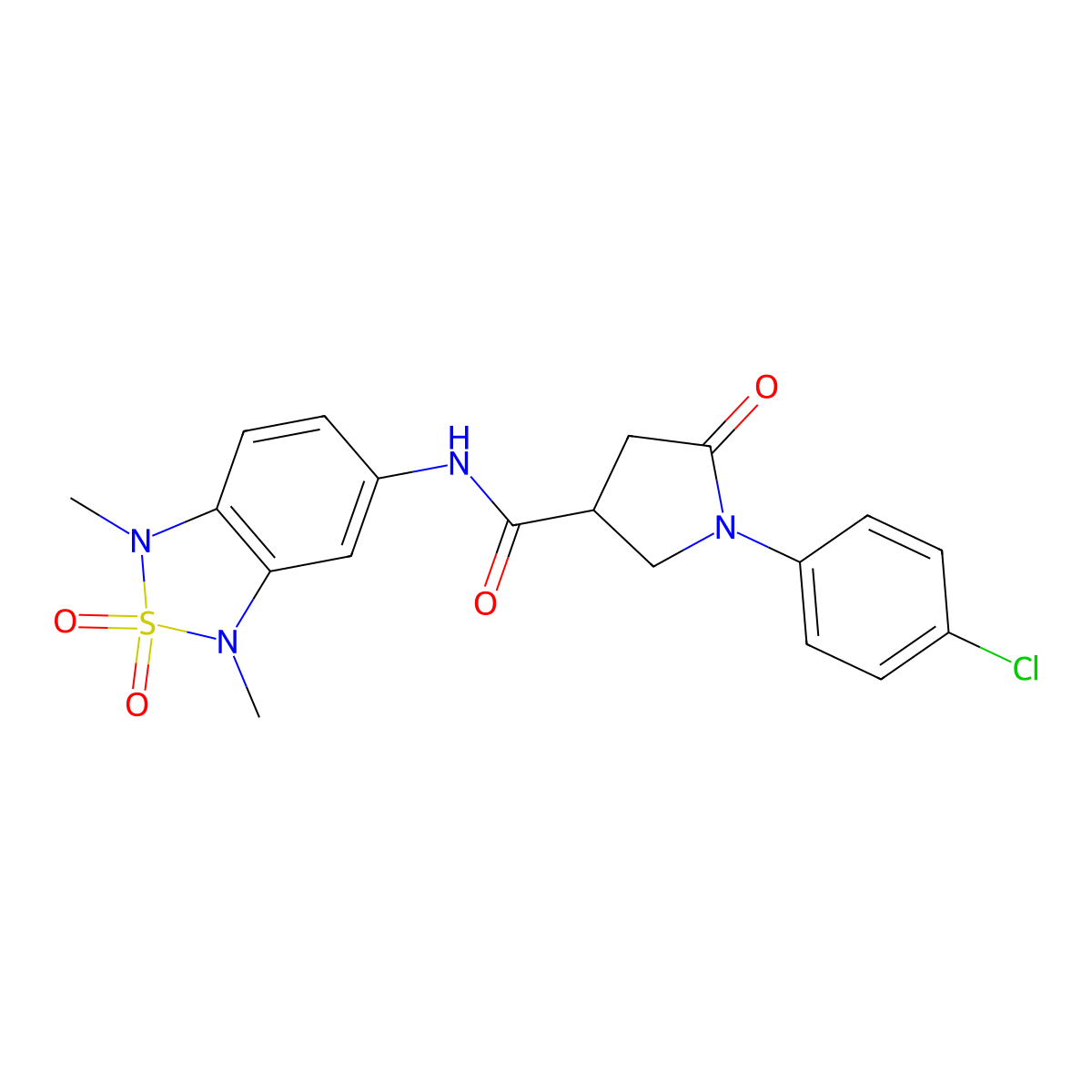 1-(4-chlorophenyl)-N-(1,3-dimethyl-2,2-dioxido-1,3-dihydrobenzo[c][1,2,5]thiadiazol-5-yl)-5-oxopyrrolidine-3-carboxamide molecular structure, CAS 2034402-91-8