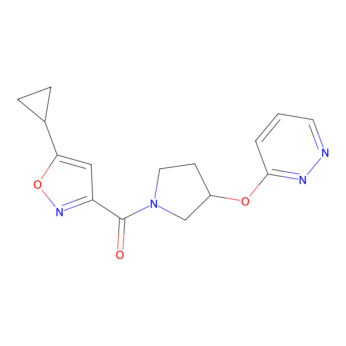 (5-Cyclopropylisoxazol-3-yl)(3-(pyridazin-3-yloxy)pyrrolidin-1-yl)methanone molecular structure, CAS 2034402-94-1
