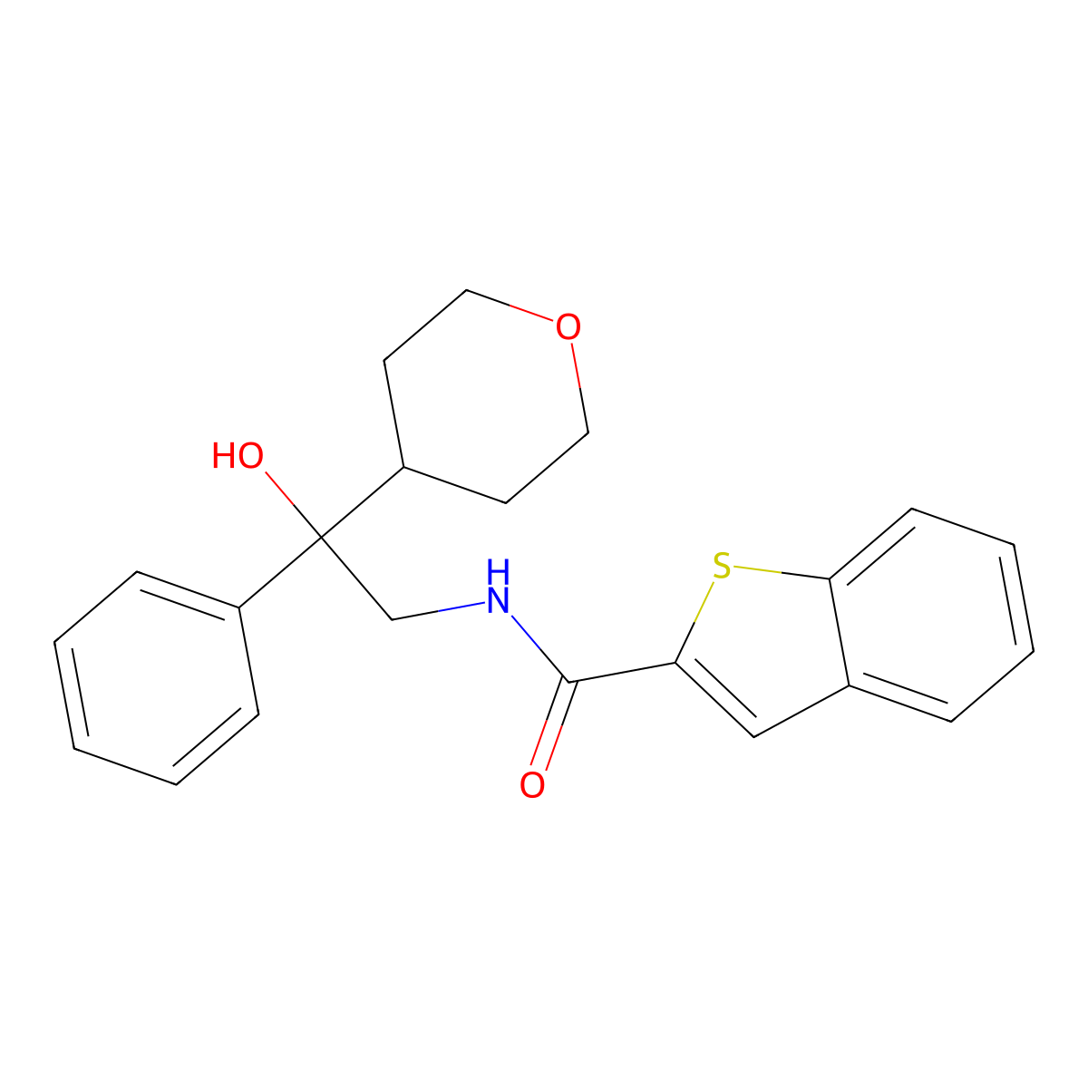 N-(2-hydroxy-2-phenyl-2-(tetrahydro-2H-pyran-4-yl)ethyl)benzo[b]thiophene-2-carboxamide molecular structure, CAS 2034402-96-3