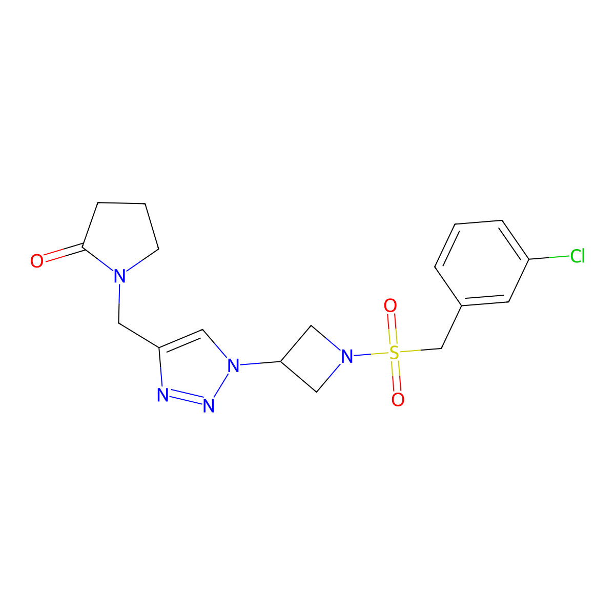 1-((1-(1-((3-chlorobenzyl)sulfonyl)azetidin-3-yl)-1H-1,2,3-triazol-4-yl)methyl)pyrrolidin-2-one molecular structure, CAS 2034402-99-6