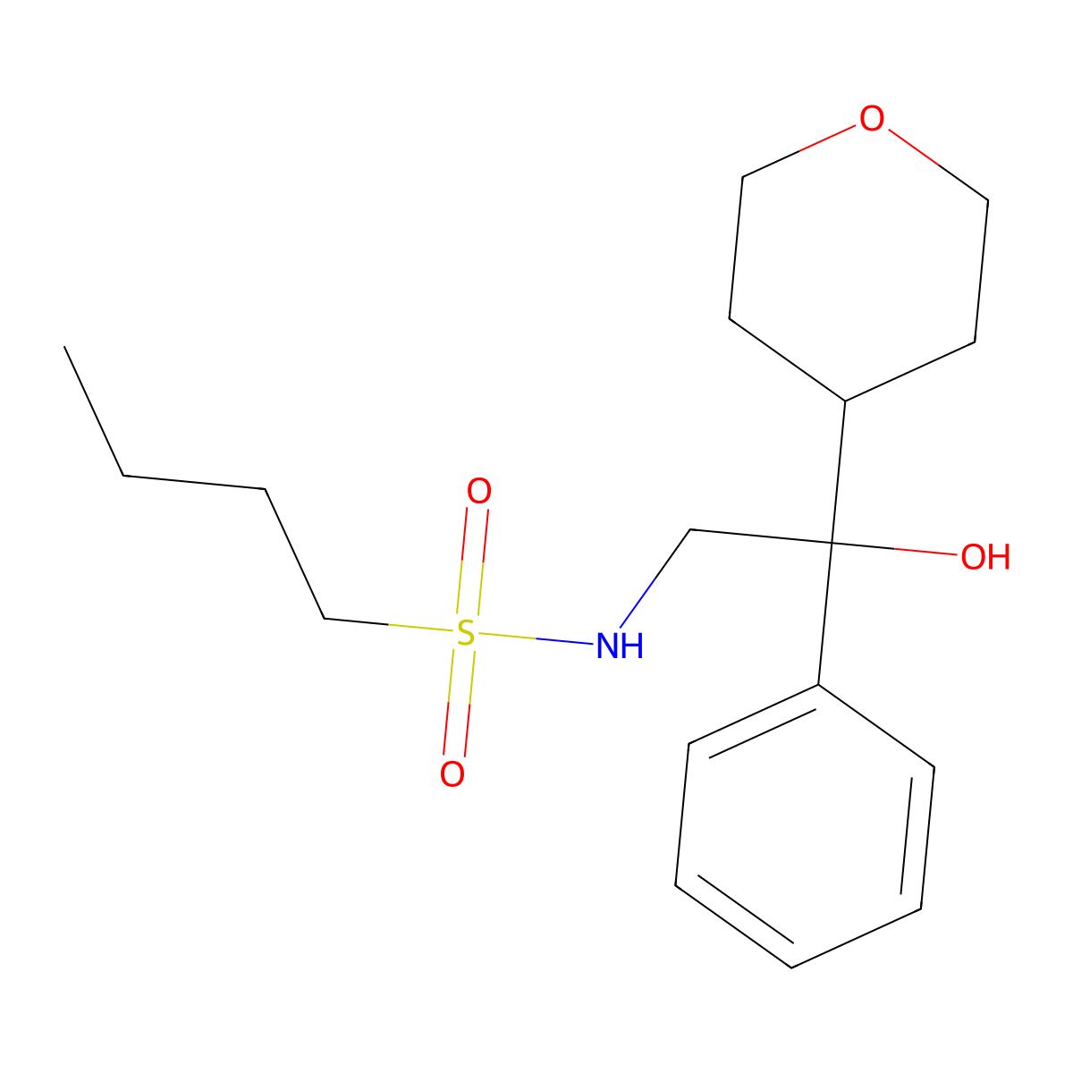 N-[2-hydroxy-2-(oxan-4-yl)-2-phenylethyl]butane-1-sulfonamide molecular structure, CAS 2034403-04-6