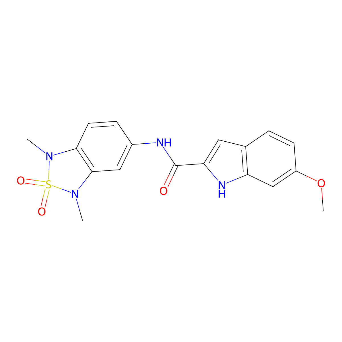 N-(1,3-dimethyl-2,2-dioxido-1,3-dihydrobenzo[c][1,2,5]thiadiazol-5-yl)-6-methoxy-1H-indole-2-carboxamide molecular structure, CAS 2034403-07-9