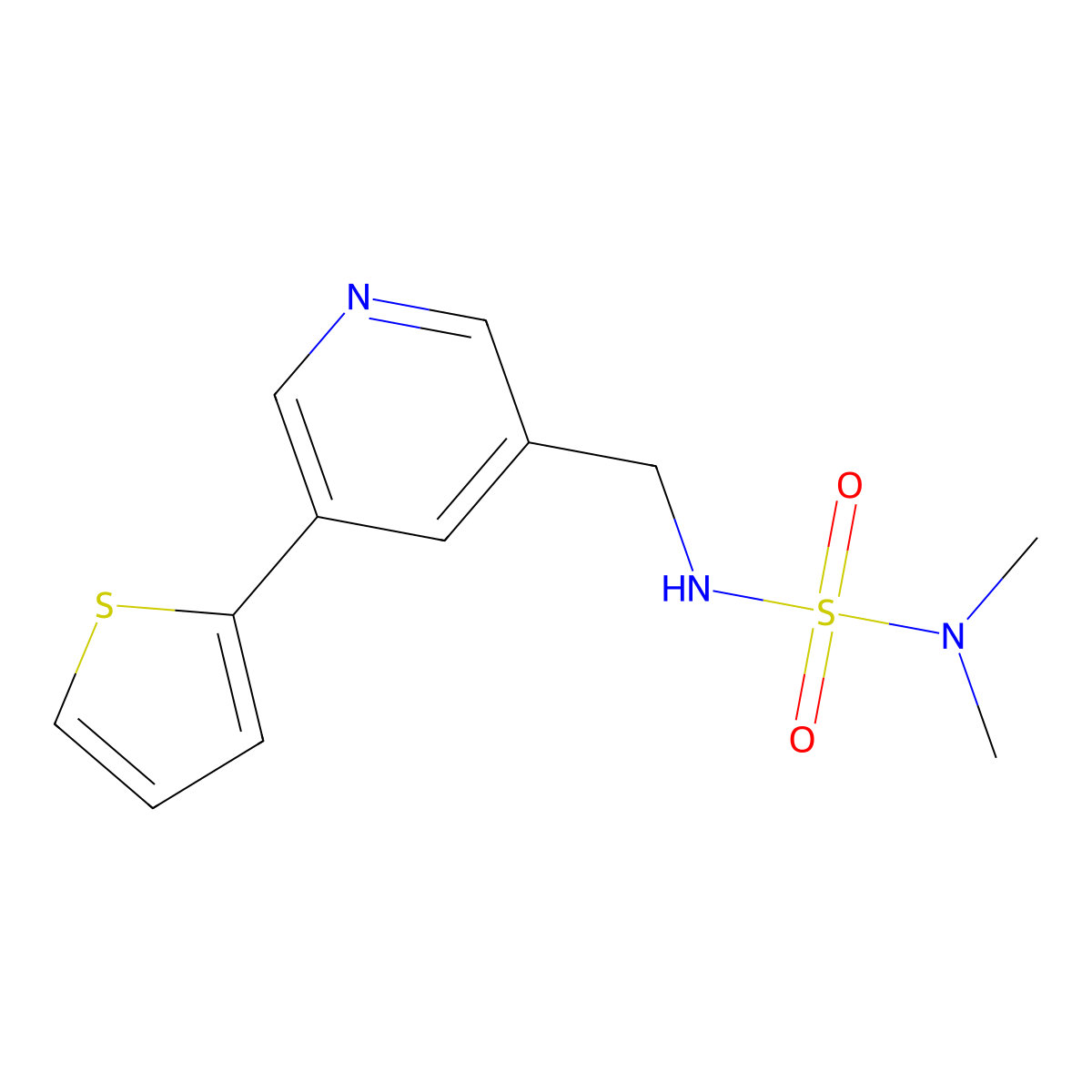 Dimethyl({[5-(thiophen-2-yl)pyridin-3-yl]methyl}sulfamoyl)amine molecular structure, CAS 2034403-08-0