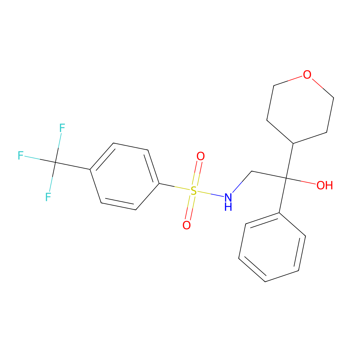 N-(2-hydroxy-2-phenyl-2-(tetrahydro-2H-pyran-4-yl)ethyl)-4-(trifluoromethyl)benzenesulfonamide molecular structure, CAS 2034403-12-6