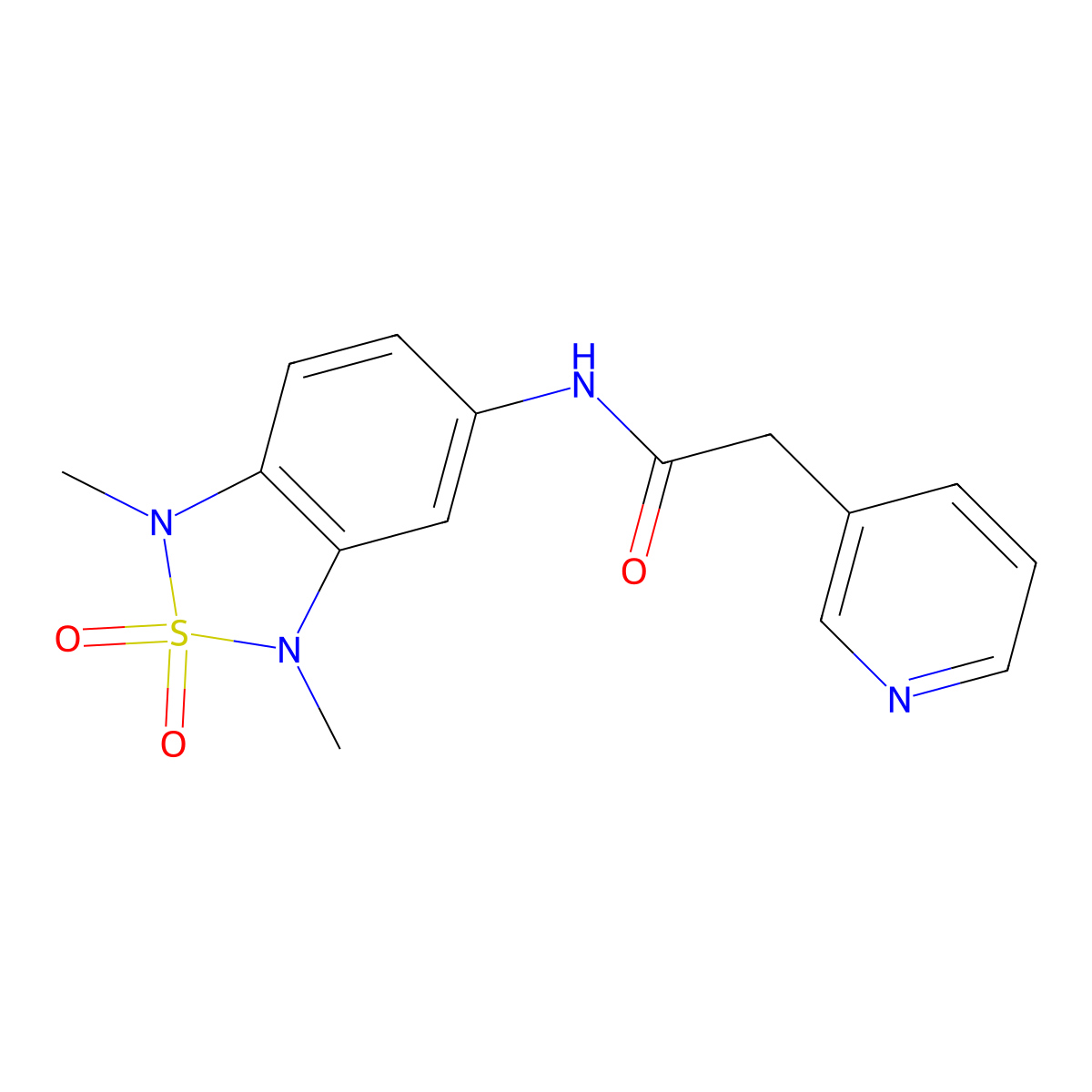N-(1,3-dimethyl-2,2-dioxido-1,3-dihydrobenzo[c][1,2,5]thiadiazol-5-yl)-2-(pyridin-3-yl)acetamide molecular structure, CAS 2034403-13-7