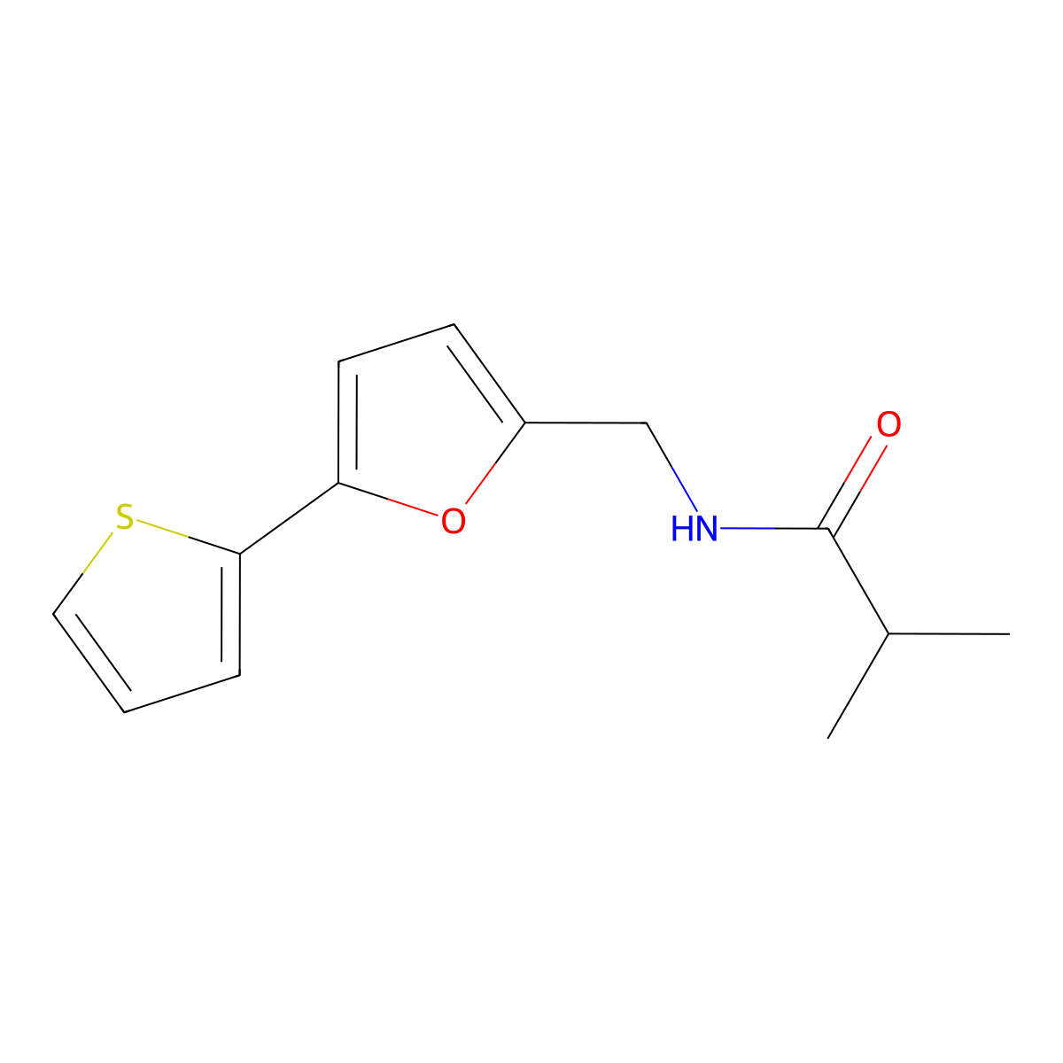 N-((5-(thiophen-2-yl)furan-2-yl)methyl)isobutyramide molecular structure, CAS 2034403-17-1