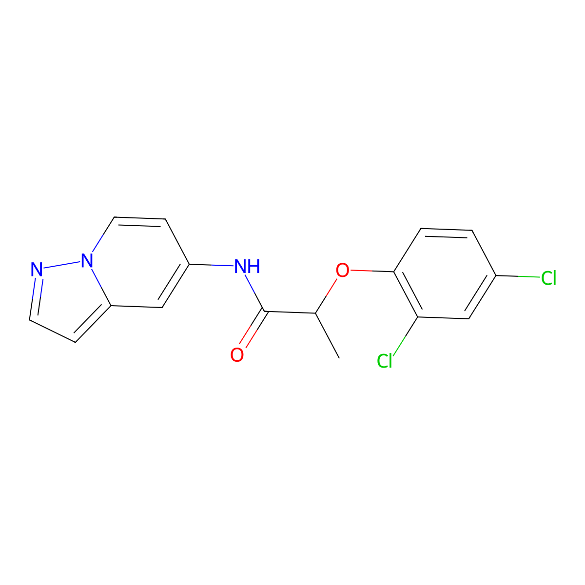 2-(2,4-dichlorophenoxy)-N-{pyrazolo[1,5-a]pyridin-5-yl}propanamide molecular structure, CAS 2034403-19-3