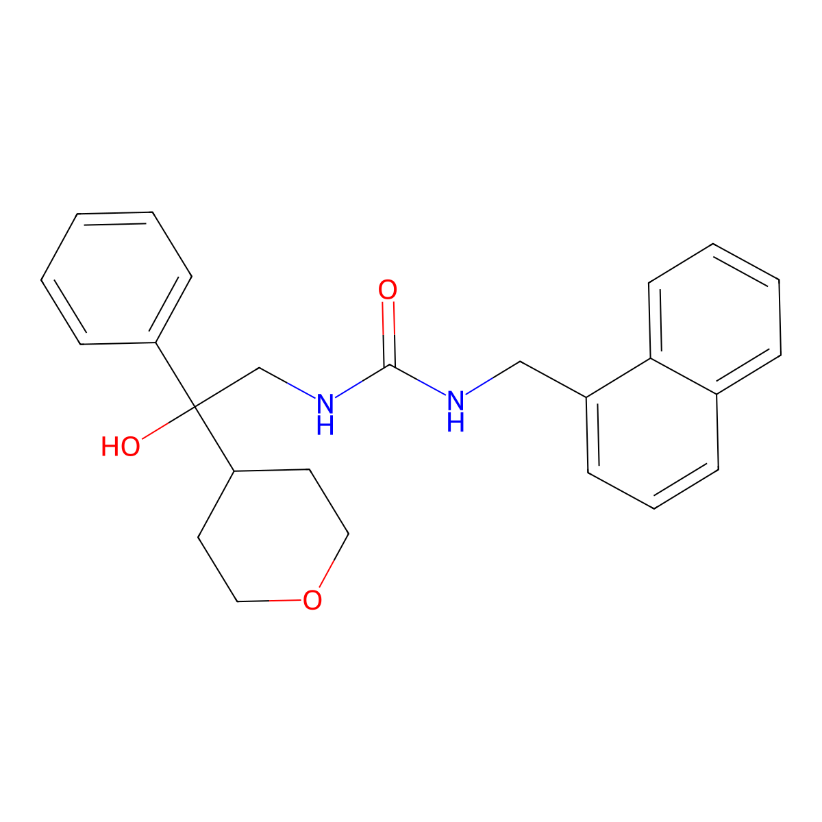 1-(2-hydroxy-2-phenyl-2-(tetrahydro-2H-pyran-4-yl)ethyl)-3-(naphthalen-1-ylmethyl)urea molecular structure, CAS 2034403-21-7
