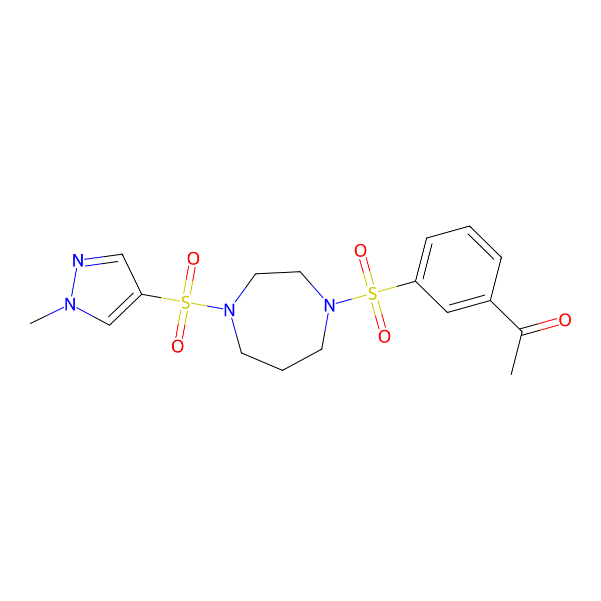 1-(3-((4-((1-methyl-1H-pyrazol-4-yl)sulfonyl)-1,4-diazepan-1-yl)sulfonyl)phenyl)ethanone molecular structure, CAS 2034403-22-8