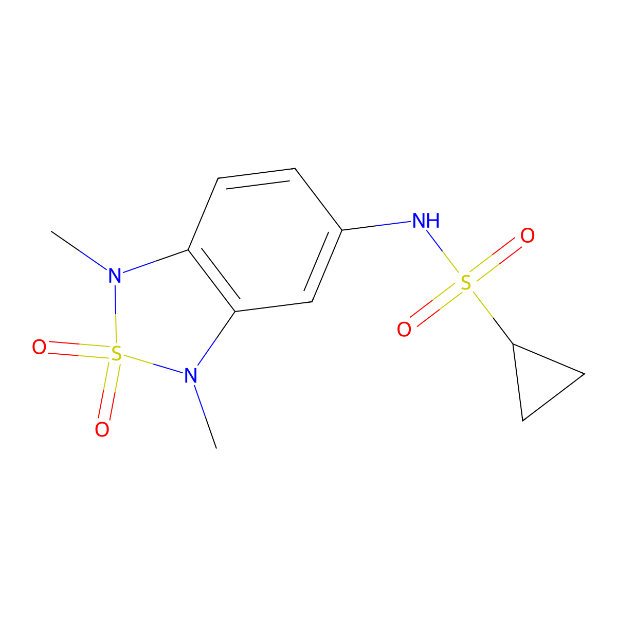 N-(1,3-dimethyl-2,2-dioxido-1,3-dihydrobenzo[c][1,2,5]thiadiazol-5-yl)cyclopropanesulfonamide molecular structure, CAS 2034403-26-2