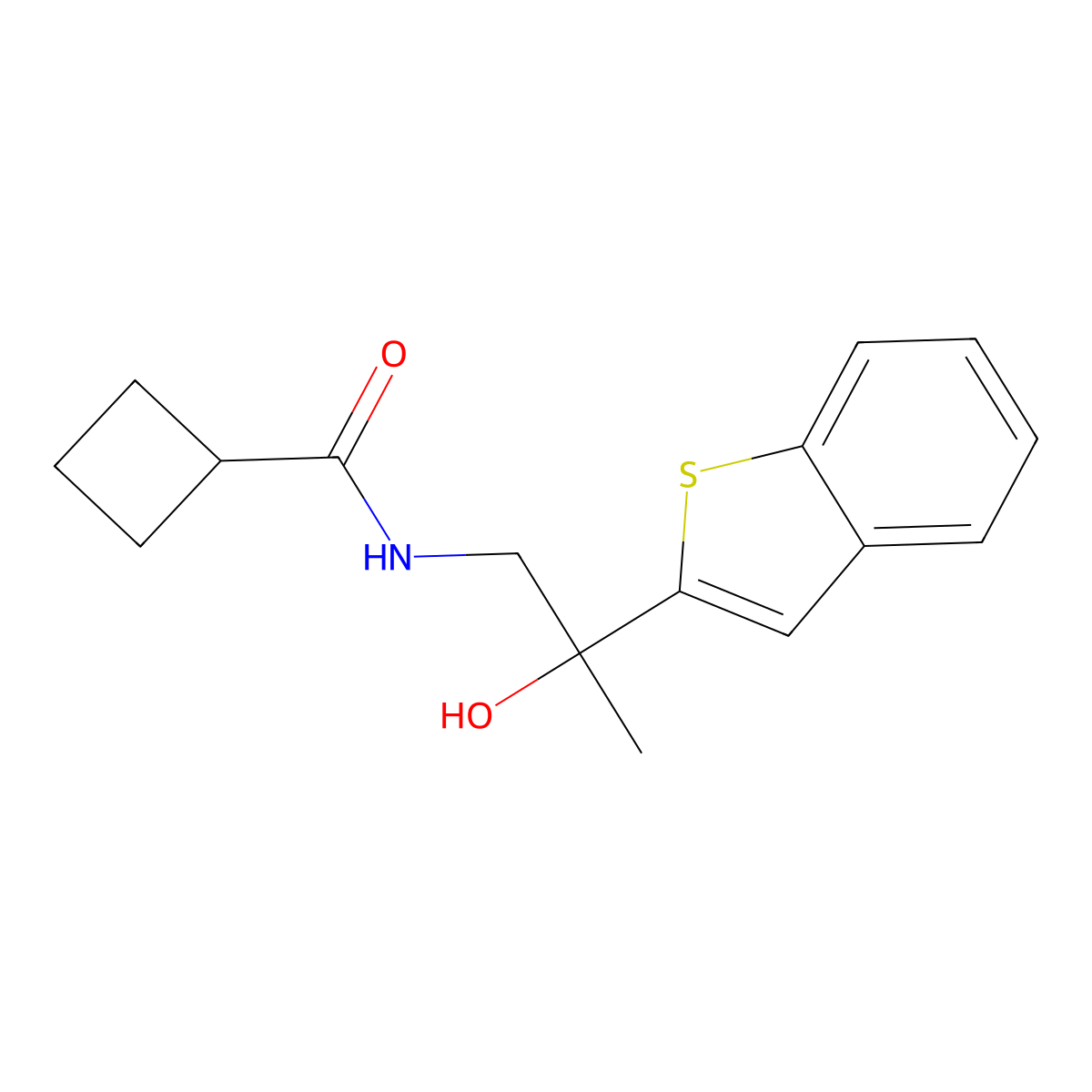 N-(2-(benzo[b]thiophen-2-yl)-2-hydroxypropyl)cyclobutanecarboxamide molecular structure, CAS 2034403-31-9