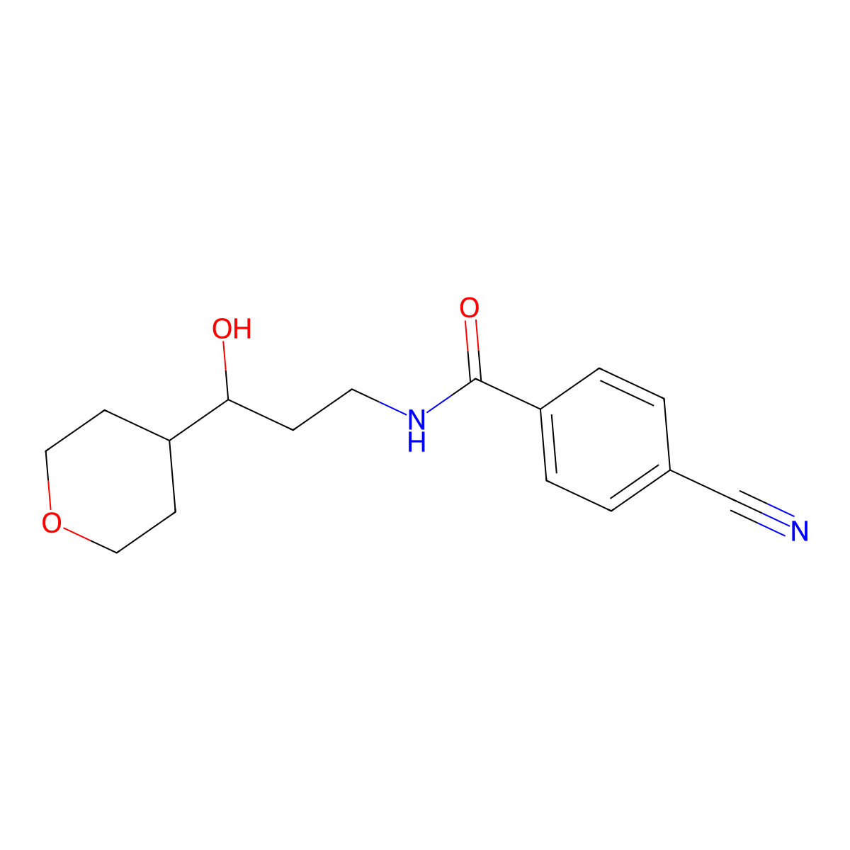 4-cyano-N-(3-hydroxy-3-(tetrahydro-2H-pyran-4-yl)propyl)benzamide molecular structure, CAS 2034403-32-0