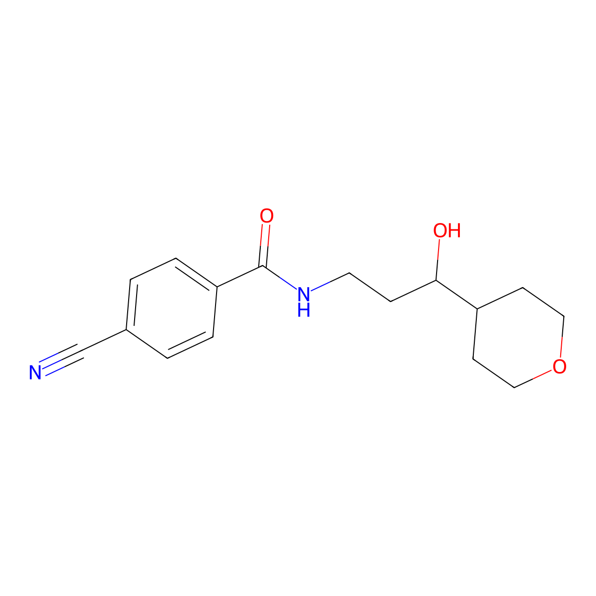 4-cyano-N-(3-hydroxy-3-(tetrahydro-2H-pyran-4-yl)propyl)benzamide molecular structure, CAS 2034403-32-0