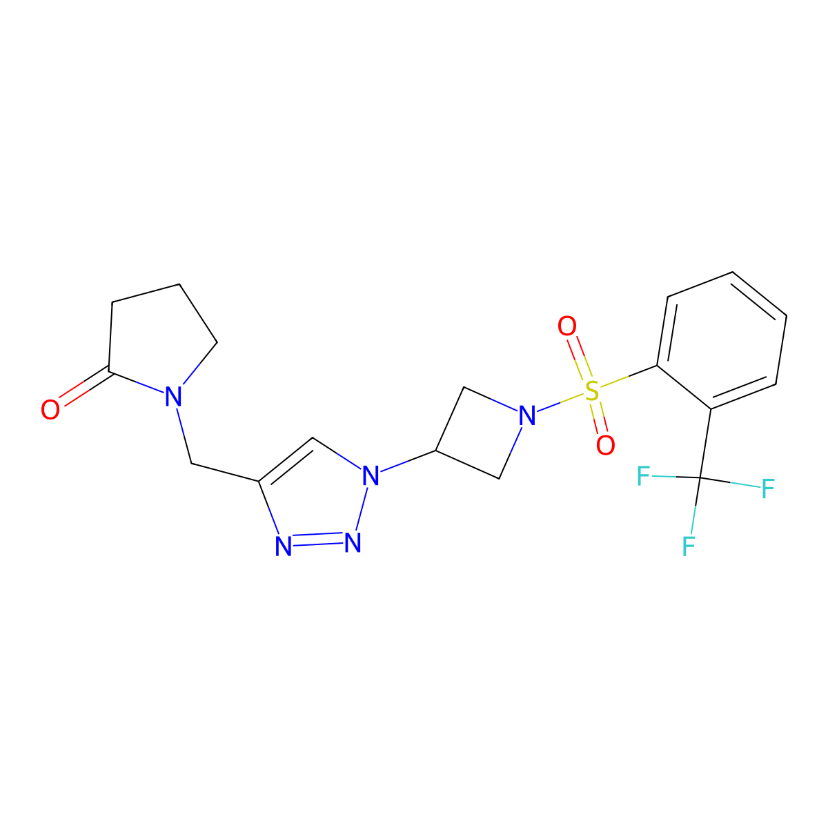 1-((1-(1-((2-(trifluoromethyl)phenyl)sulfonyl)azetidin-3-yl)-1H-1,2,3-triazol-4-yl)methyl)pyrrolidin-2-one molecular structure, CAS 2034403-35-3