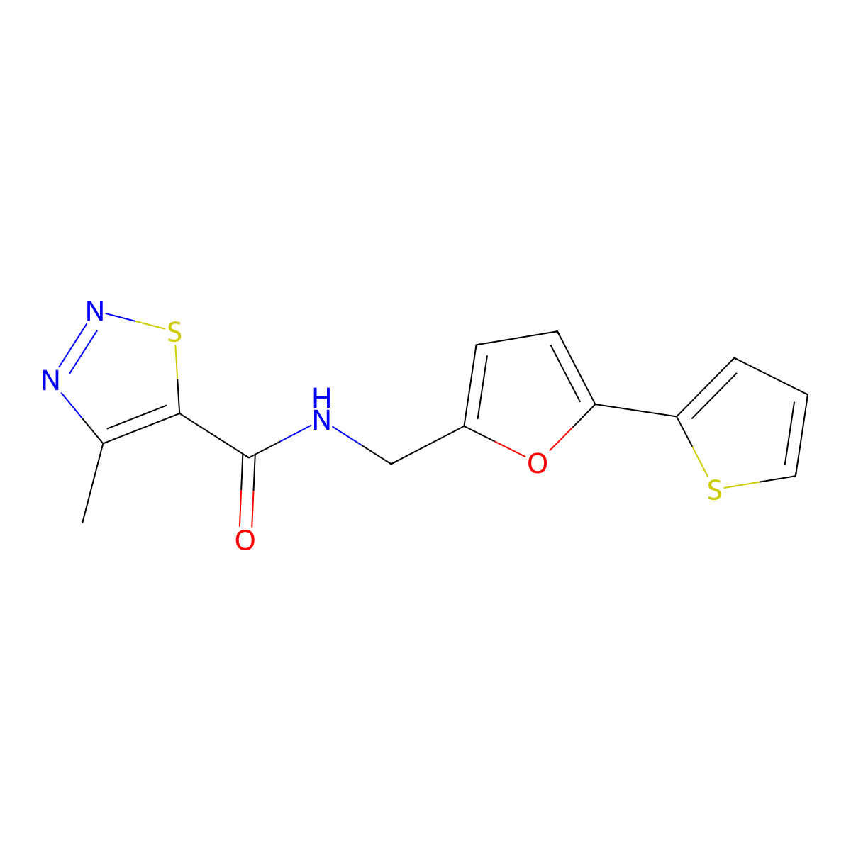 4-methyl-N-{[5-(thiophen-2-yl)furan-2-yl]methyl}-1,2,3-thiadiazole-5-carboxamide molecular structure, CAS 2034403-40-0