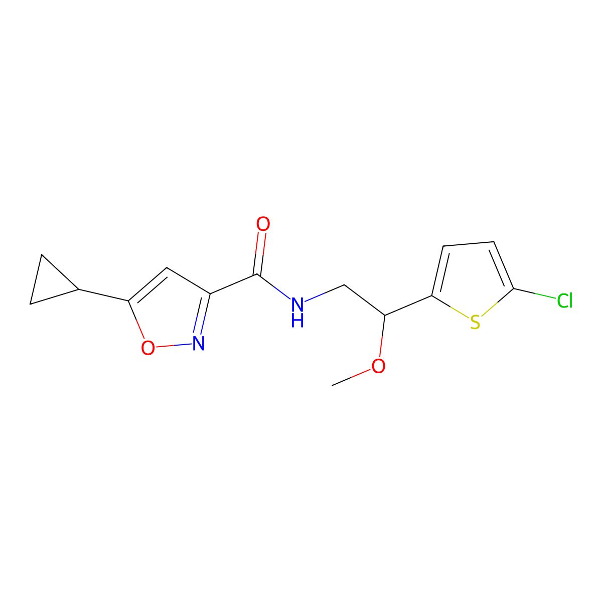 N-(2-(5-chlorothiophen-2-yl)-2-methoxyethyl)-5-cyclopropylisoxazole-3-carboxamide molecular structure, CAS 2034403-41-1