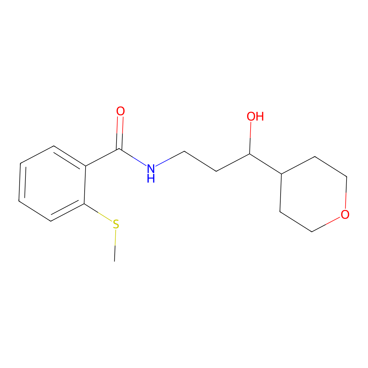 N-(3-hydroxy-3-(tetrahydro-2H-pyran-4-yl)propyl)-2-(methylthio)benzamide molecular structure, CAS 2034403-46-6