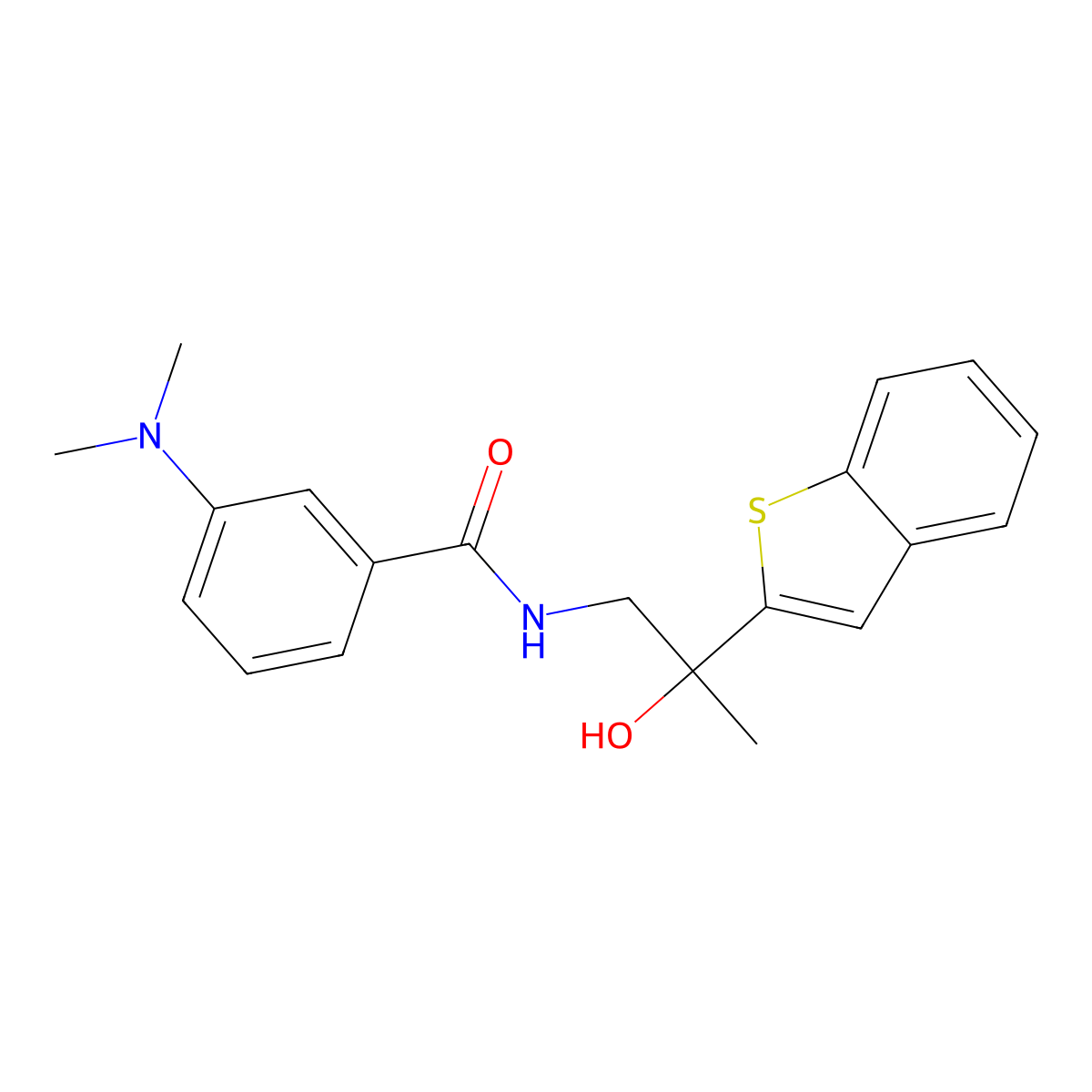 N-(2-(benzo[b]thiophen-2-yl)-2-hydroxypropyl)-3-(dimethylamino)benzamide molecular structure, CAS 2034403-50-2