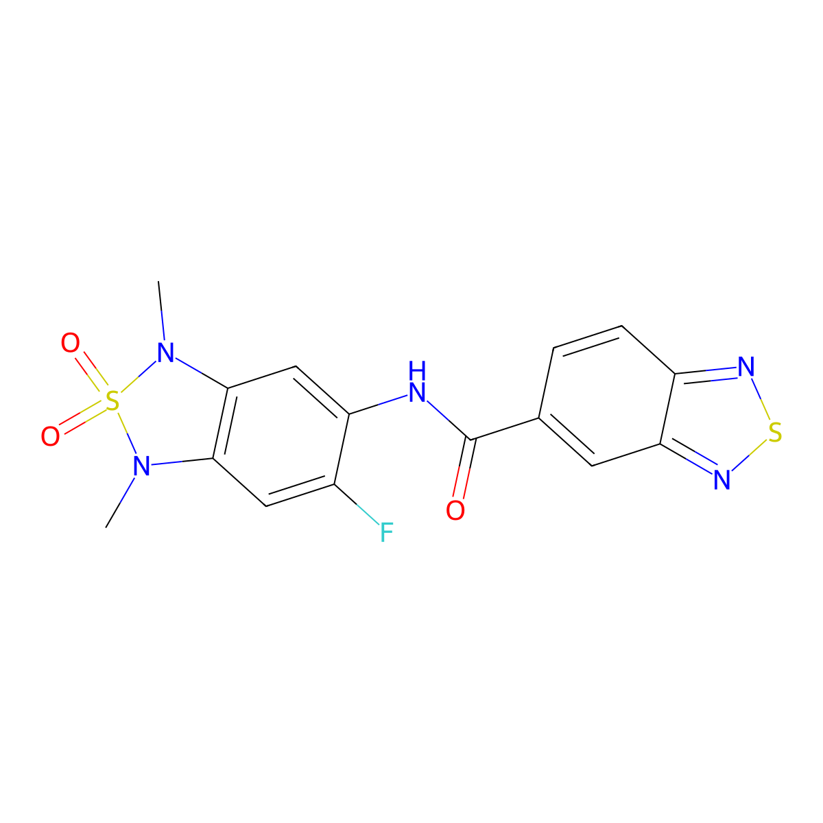 N-(6-fluoro-1,3-dimethyl-2,2-dioxido-1,3-dihydrobenzo[c][1,2,5]thiadiazol-5-yl)benzo[c][1,2,5]thiadiazole-5-carboxamide molecular structure, CAS 2034403-57-9