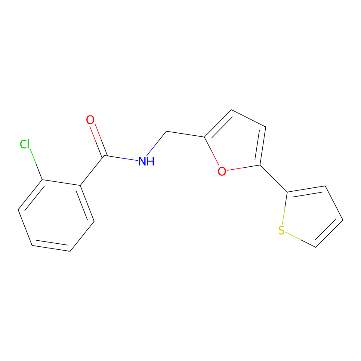 2-chloro-N-{[5-(thiophen-2-yl)furan-2-yl]methyl}benzamide molecular structure, CAS 2034403-61-5