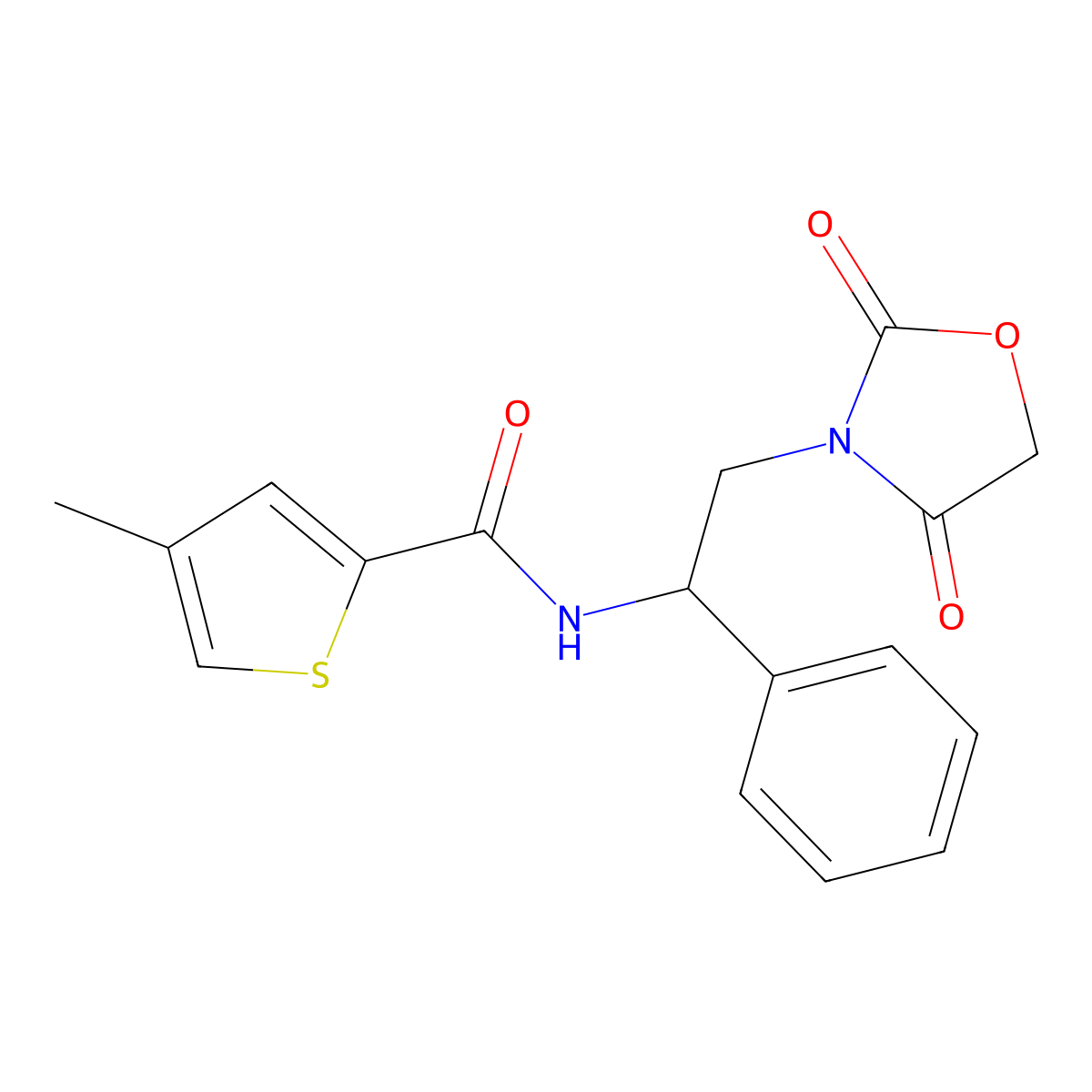 N-(2-(2,4-dioxooxazolidin-3-yl)-1-phenylethyl)-4-methylthiophene-2-carboxamide molecular structure, CAS 2034403-63-7