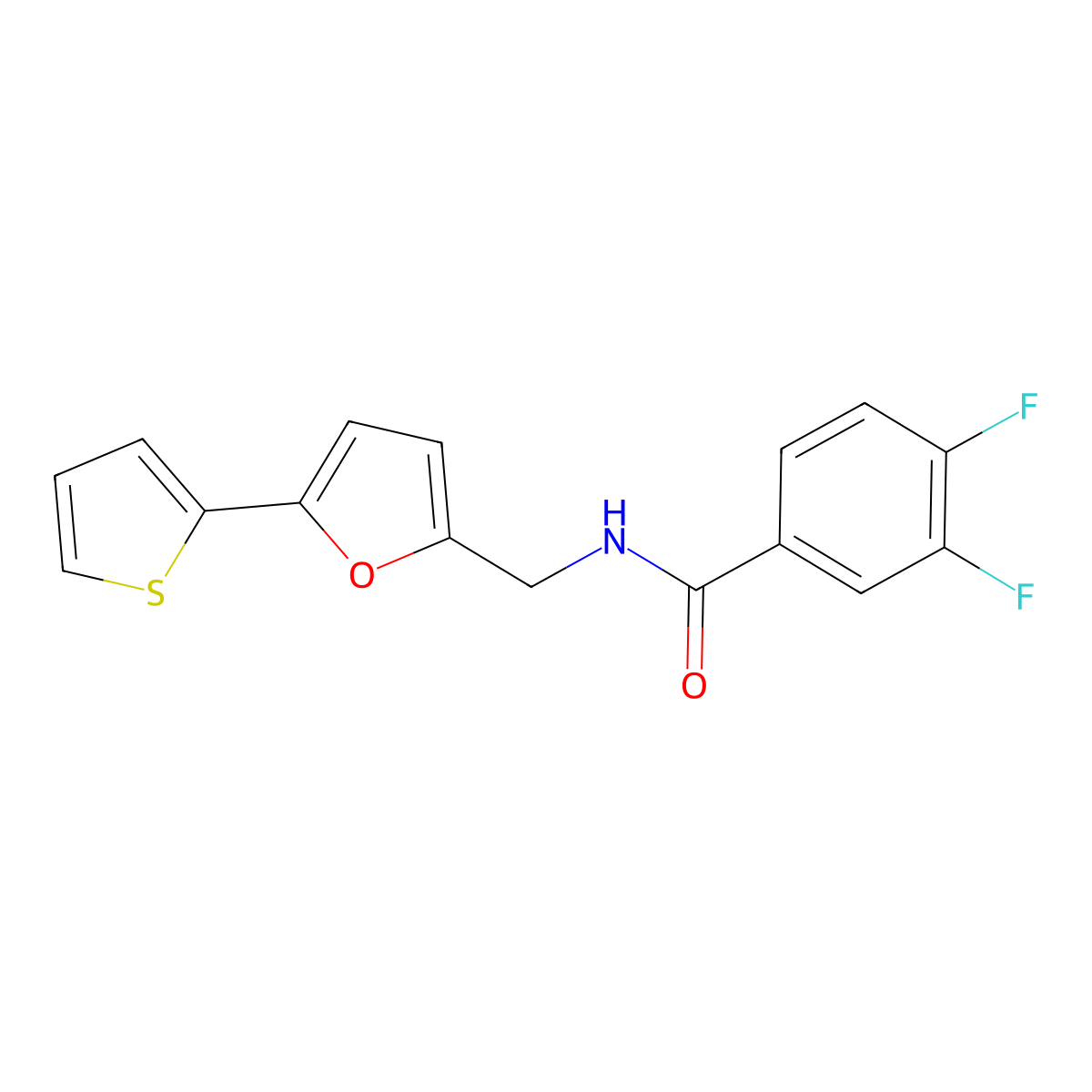 3,4-difluoro-N-((5-(thiophen-2-yl)furan-2-yl)methyl)benzamide molecular structure, CAS 2034403-66-0