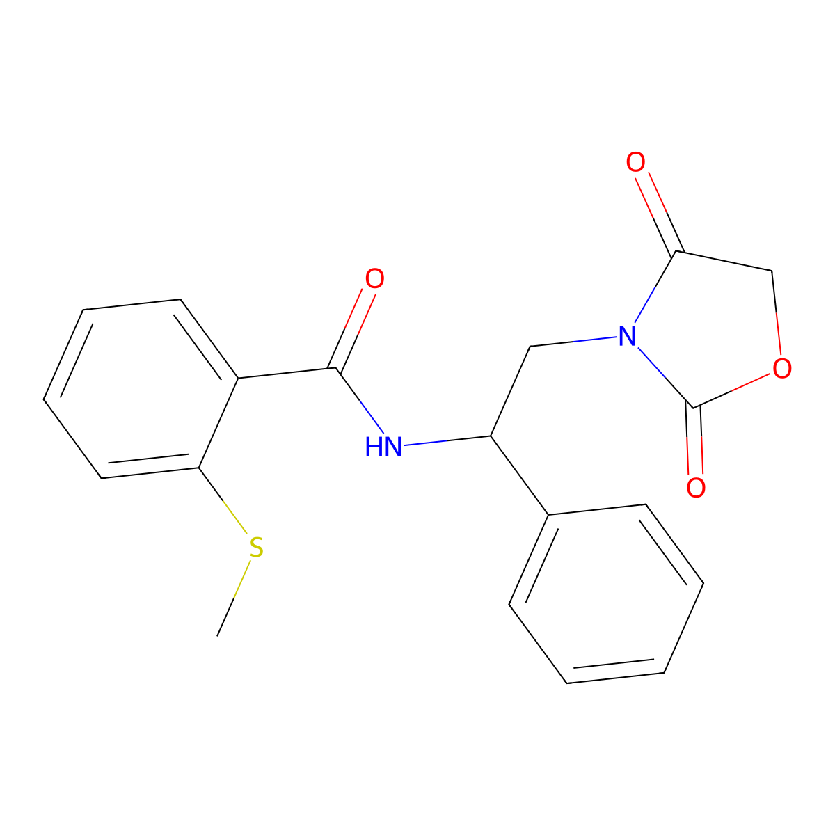 N-(2-(2,4-dioxooxazolidin-3-yl)-1-phenylethyl)-2-(methylthio)benzamide molecular structure, CAS 2034403-70-6