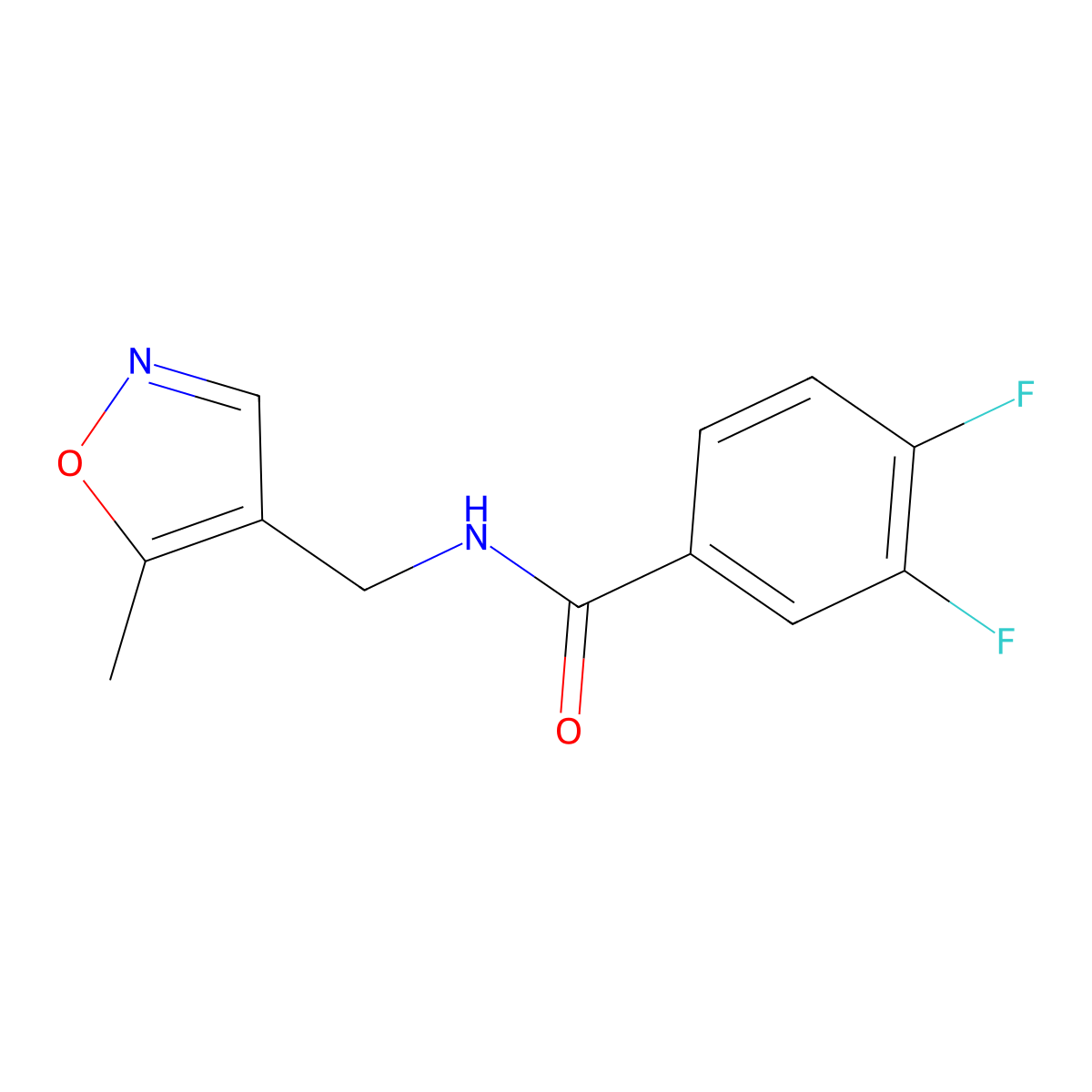 3,4-difluoro-N-((5-methylisoxazol-4-yl)methyl)benzamide molecular structure, CAS 2034403-71-7