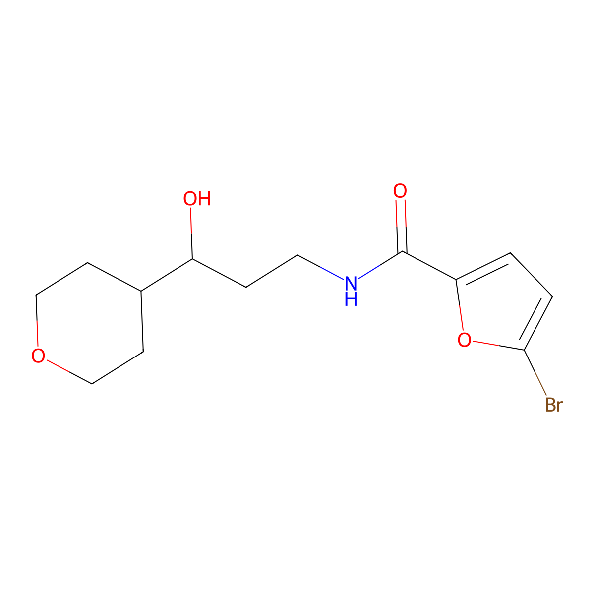 5-bromo-N-(3-hydroxy-3-(tetrahydro-2H-pyran-4-yl)propyl)furan-2-carboxamide molecular structure, CAS 2034403-74-0