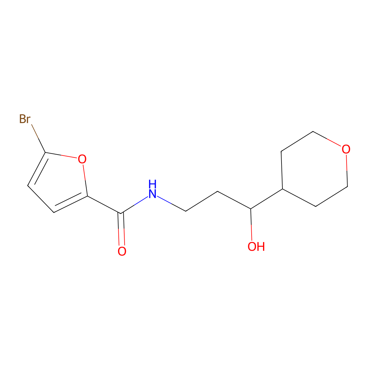 5-bromo-N-(3-hydroxy-3-(tetrahydro-2H-pyran-4-yl)propyl)furan-2-carboxamide molecular structure, CAS 2034403-74-0
