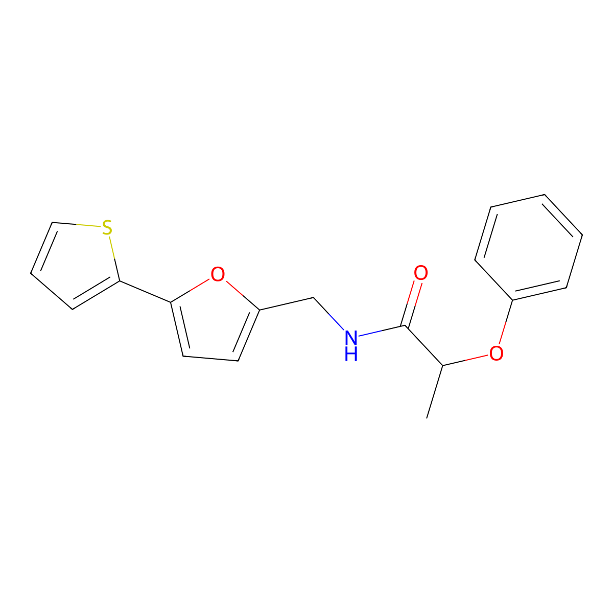 2-phenoxy-N-((5-(thiophen-2-yl)furan-2-yl)methyl)propanamide molecular structure, CAS 2034403-75-1
