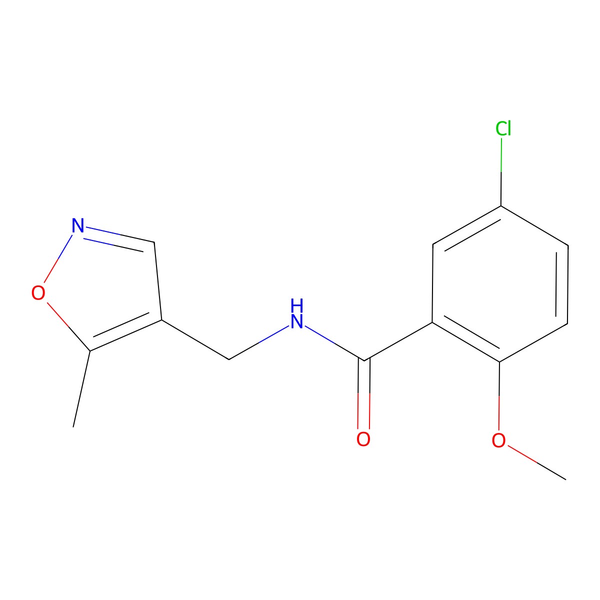 5-chloro-2-methoxy-N-((5-methylisoxazol-4-yl)methyl)benzamide molecular structure, CAS 2034403-76-2