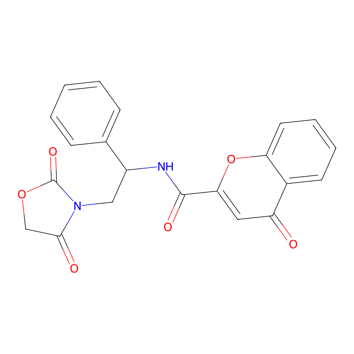 N-(2-(2,4-dioxooxazolidin-3-yl)-1-phenylethyl)-4-oxo-4H-chromene-2-carboxamide molecular structure, CAS 2034403-80-8