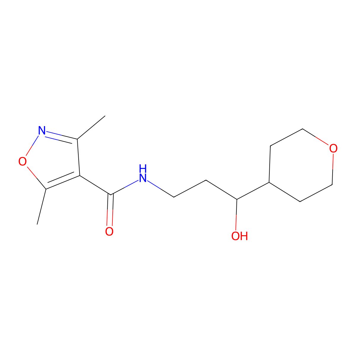 N-(3-hydroxy-3-(tetrahydro-2H-pyran-4-yl)propyl)-3,5-dimethylisoxazole-4-carboxamide molecular structure, CAS 2034403-82-0