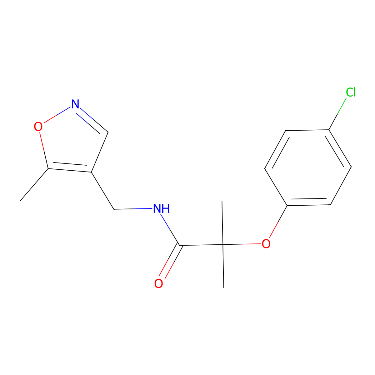 2-(4-chlorophenoxy)-2-methyl-N-((5-methylisoxazol-4-yl)methyl)propanamide molecular structure, CAS 2034403-84-2
