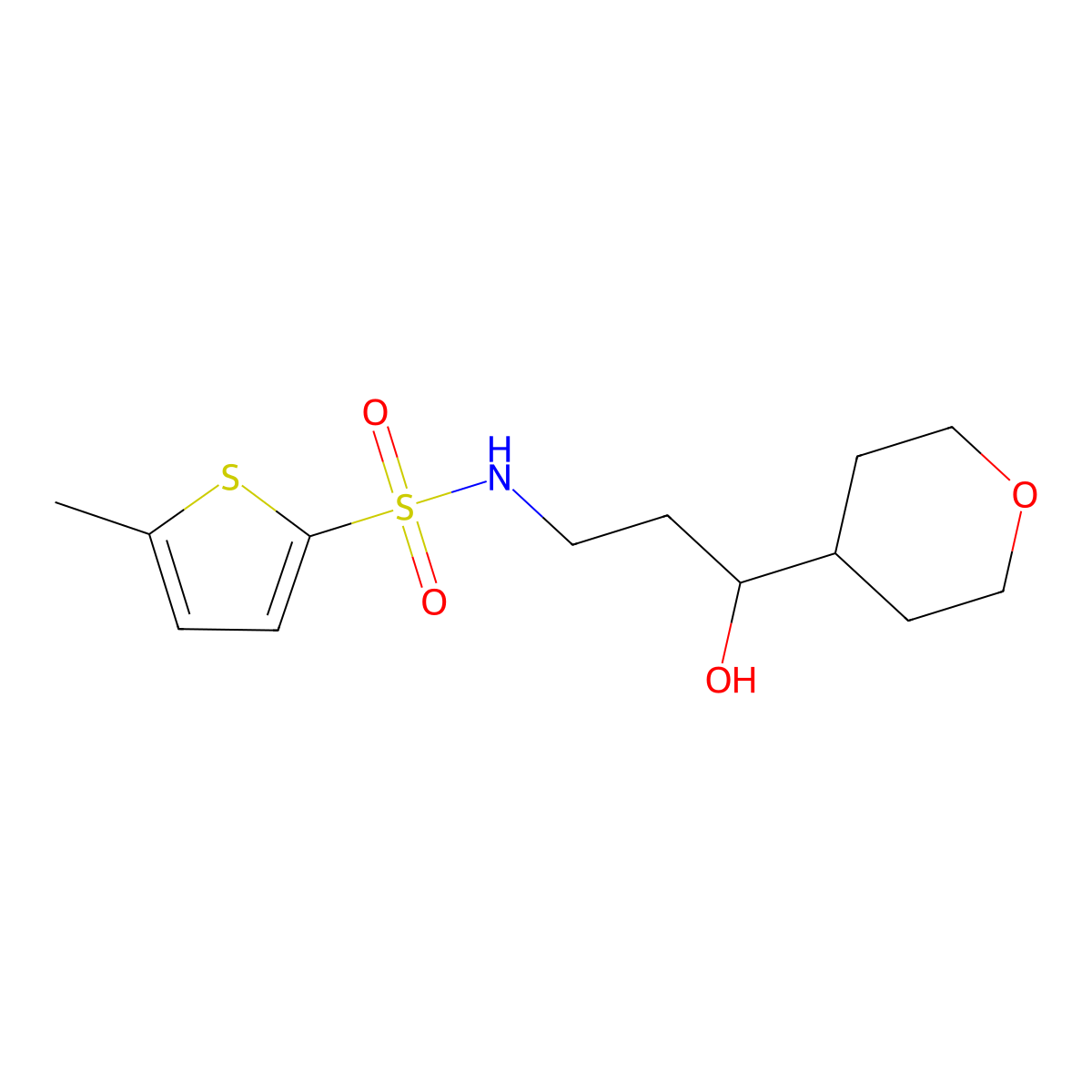 N-(3-hydroxy-3-(tetrahydro-2H-pyran-4-yl)propyl)-5-methylthiophene-2-sulfonamide molecular structure, CAS 2034403-87-5
