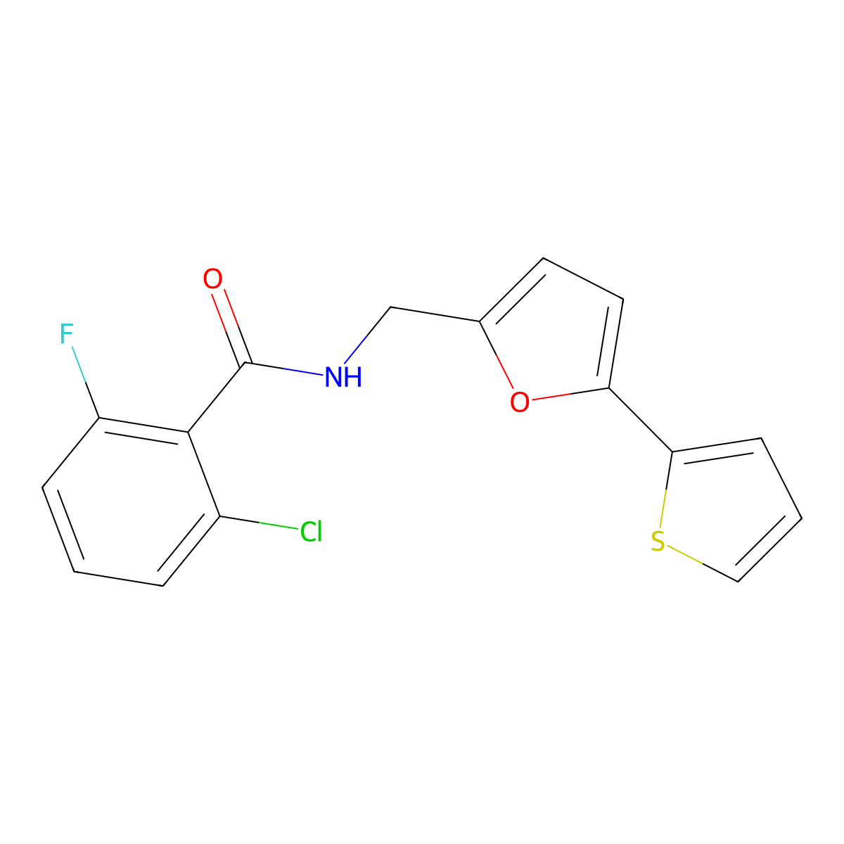 2-chloro-6-fluoro-N-((5-(thiophen-2-yl)furan-2-yl)methyl)benzamide molecular structure, CAS 2034403-92-2