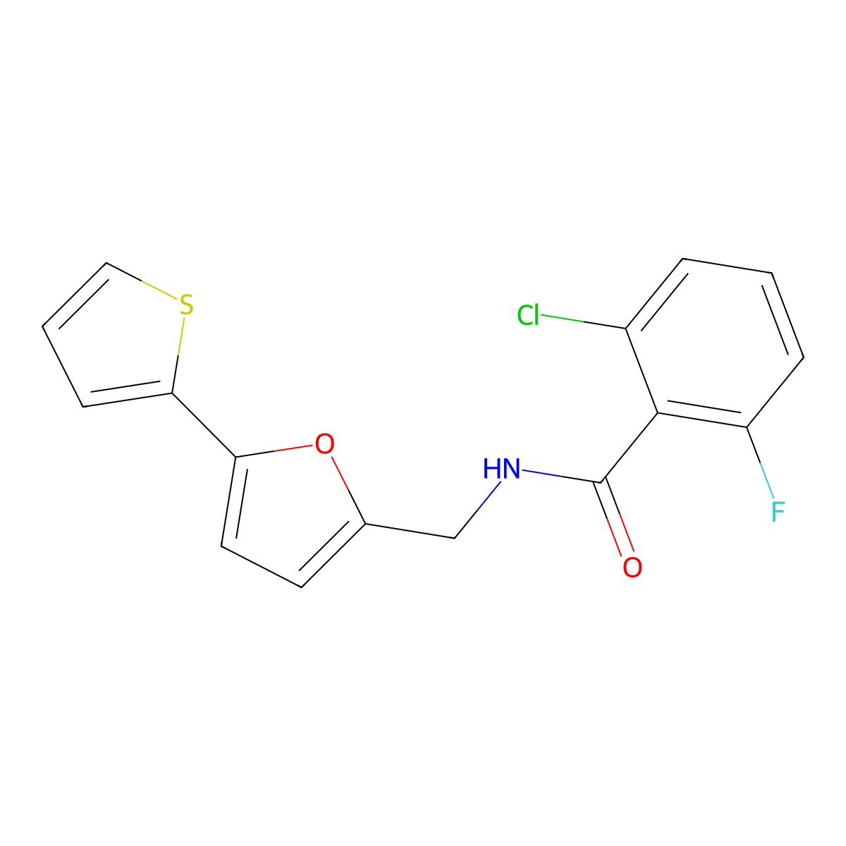 2-chloro-6-fluoro-N-((5-(thiophen-2-yl)furan-2-yl)methyl)benzamide molecular structure, CAS 2034403-92-2