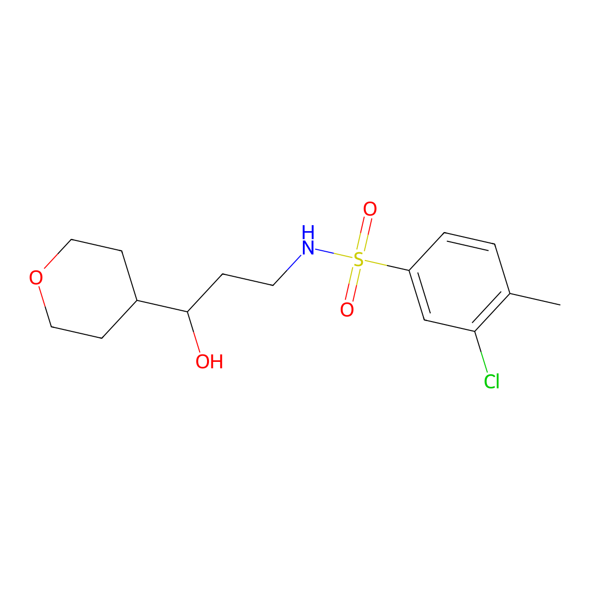3-chloro-N-(3-hydroxy-3-(tetrahydro-2H-pyran-4-yl)propyl)-4-methylbenzenesulfonamide molecular structure, CAS 2034403-94-4