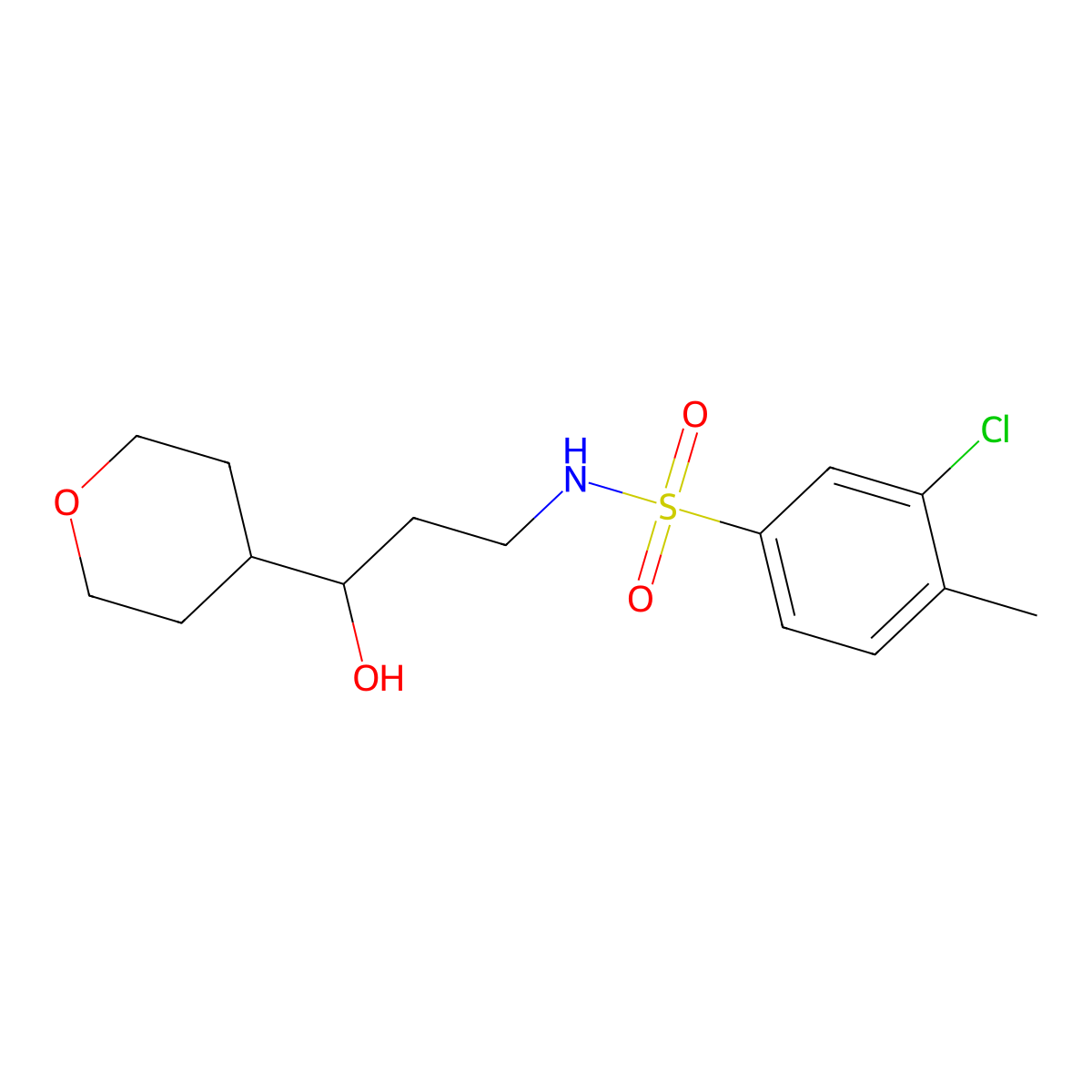 3-chloro-N-(3-hydroxy-3-(tetrahydro-2H-pyran-4-yl)propyl)-4-methylbenzenesulfonamide molecular structure, CAS 2034403-94-4