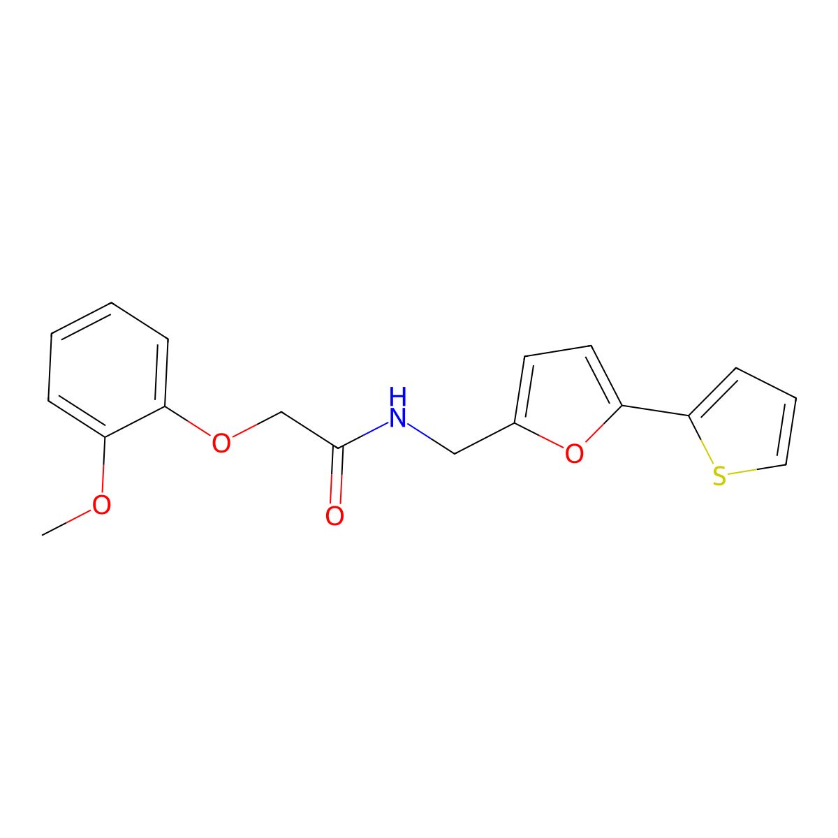 2-(2-methoxyphenoxy)-N-((5-(thiophen-2-yl)furan-2-yl)methyl)acetamide molecular structure, CAS 2034403-98-8