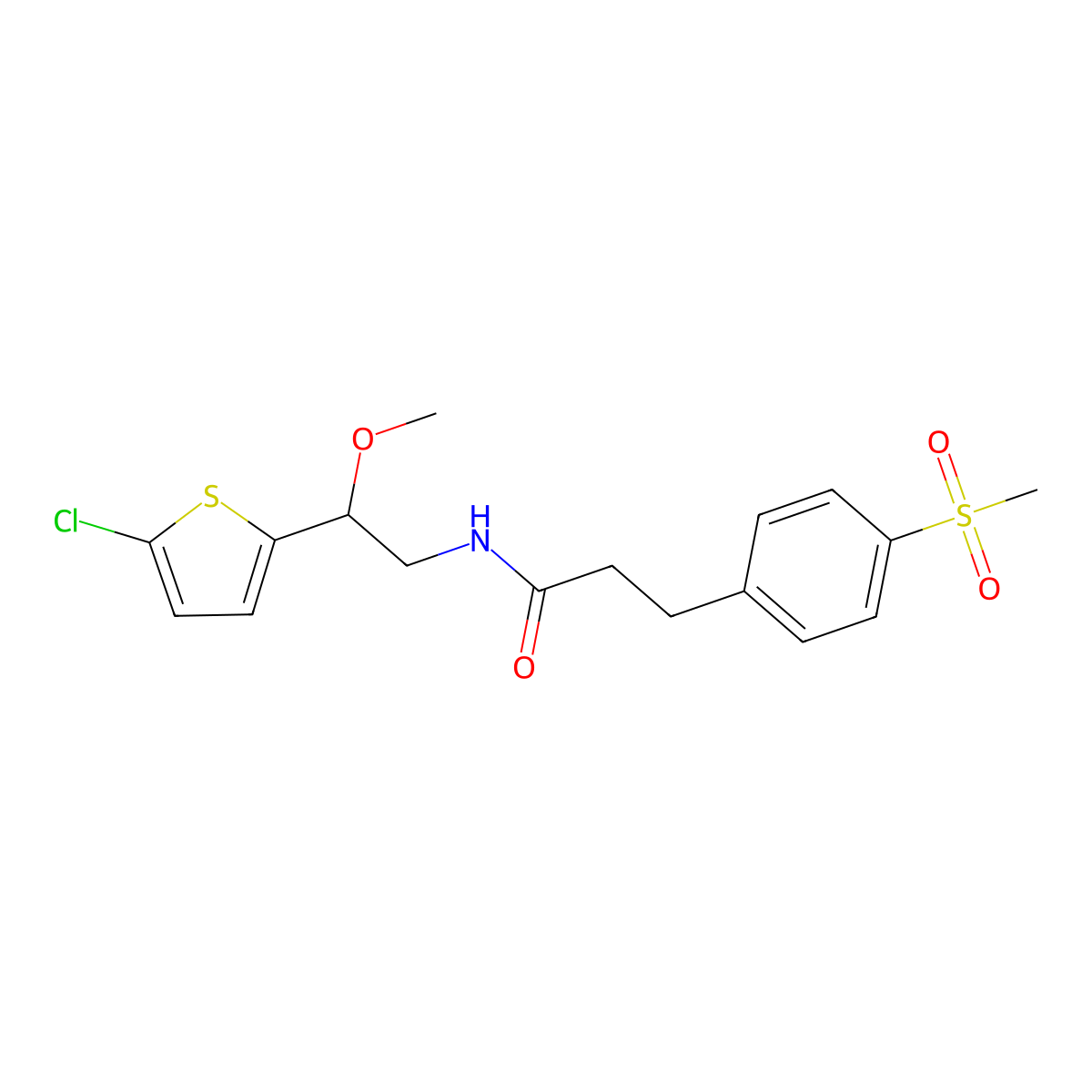 N-(2-(5-chlorothiophen-2-yl)-2-methoxyethyl)-3-(4-(methylsulfonyl)phenyl)propanamide molecular structure, CAS 2034404-00-5