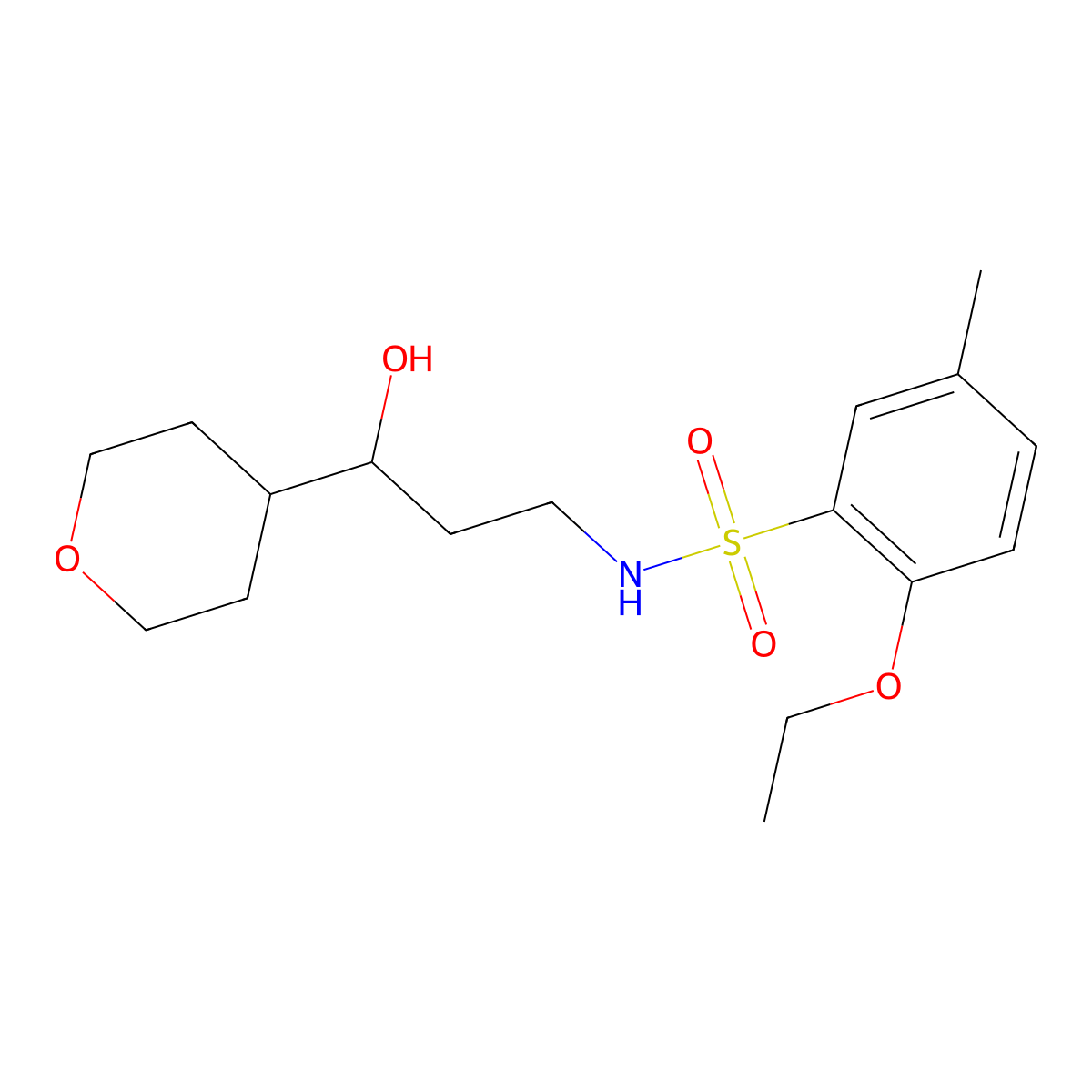 2-ethoxy-N-(3-hydroxy-3-(tetrahydro-2H-pyran-4-yl)propyl)-5-methylbenzenesulfonamide molecular structure, CAS 2034404-02-7
