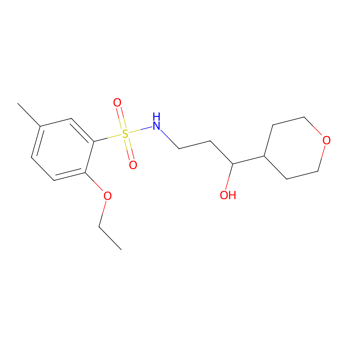 2-ethoxy-N-(3-hydroxy-3-(tetrahydro-2H-pyran-4-yl)propyl)-5-methylbenzenesulfonamide molecular structure, CAS 2034404-02-7