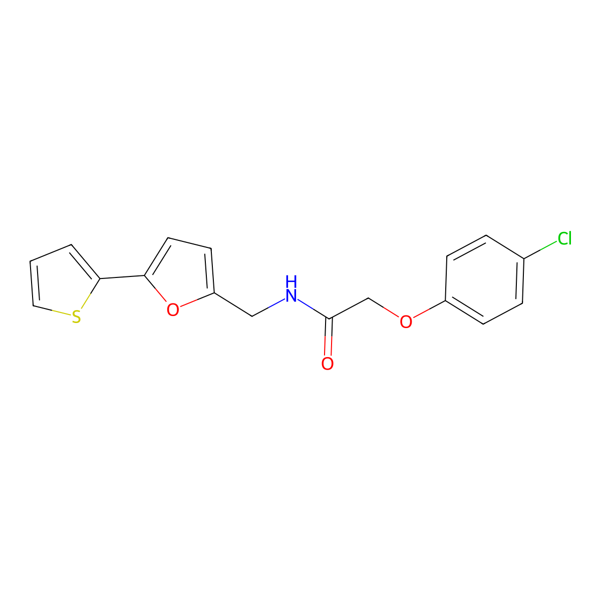 2-(4-chlorophenoxy)-N-{[5-(thiophen-2-yl)furan-2-yl]methyl}acetamide molecular structure, CAS 2034404-06-1