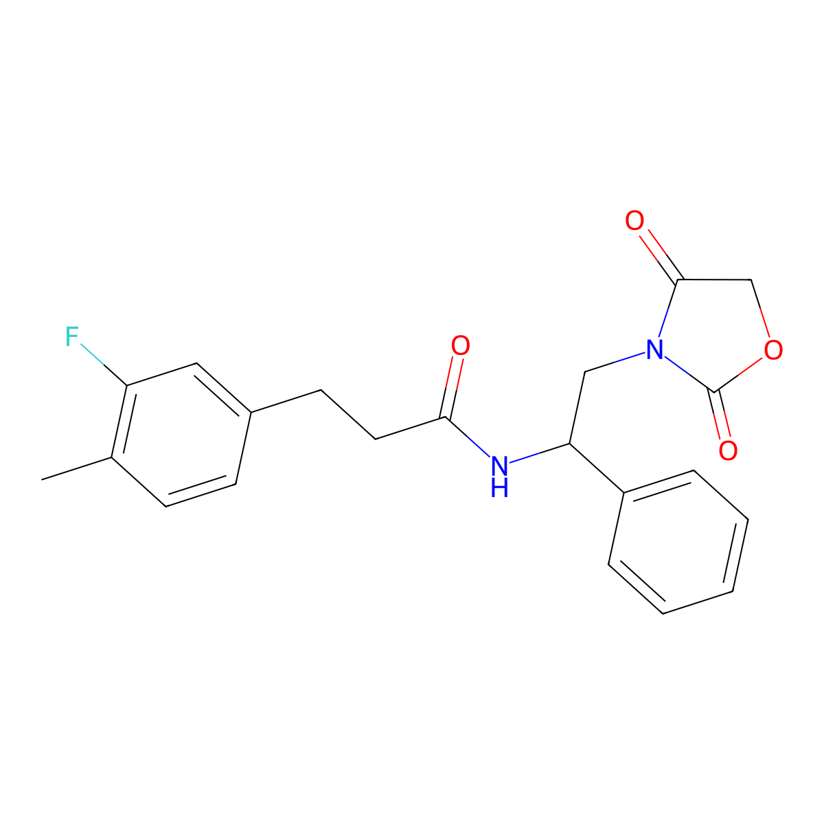 N-(2-(2,4-dioxooxazolidin-3-yl)-1-phenylethyl)-3-(3-fluoro-4-methylphenyl)propanamide molecular structure, CAS 2034404-08-3
