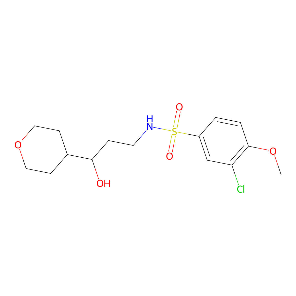 3-chloro-N-(3-hydroxy-3-(tetrahydro-2H-pyran-4-yl)propyl)-4-methoxybenzenesulfonamide molecular structure, CAS 2034404-09-4