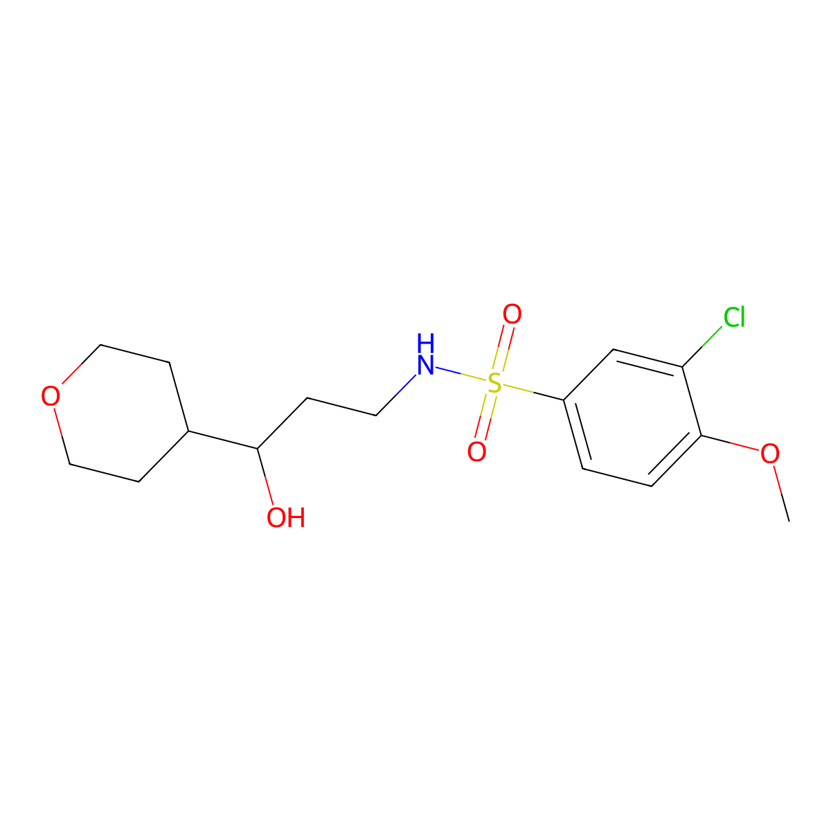 3-chloro-N-(3-hydroxy-3-(tetrahydro-2H-pyran-4-yl)propyl)-4-methoxybenzenesulfonamide molecular structure, CAS 2034404-09-4