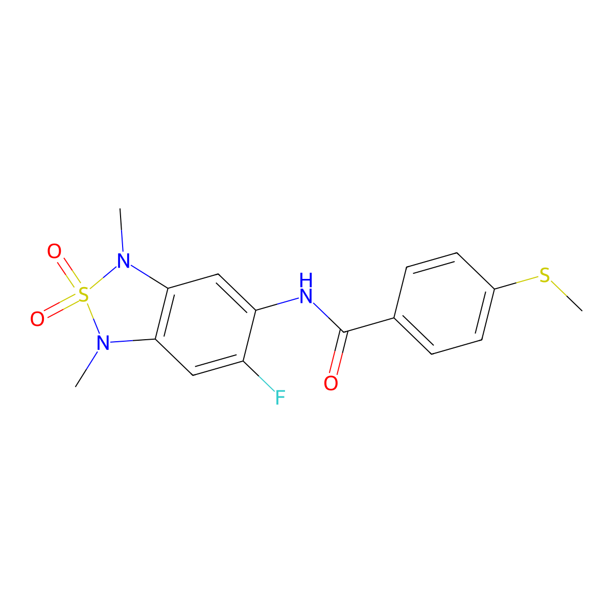 N-(6-fluoro-1,3-dimethyl-2,2-dioxido-1,3-dihydrobenzo[c][1,2,5]thiadiazol-5-yl)-4-(methylthio)benzamide molecular structure, CAS 2034404-19-6