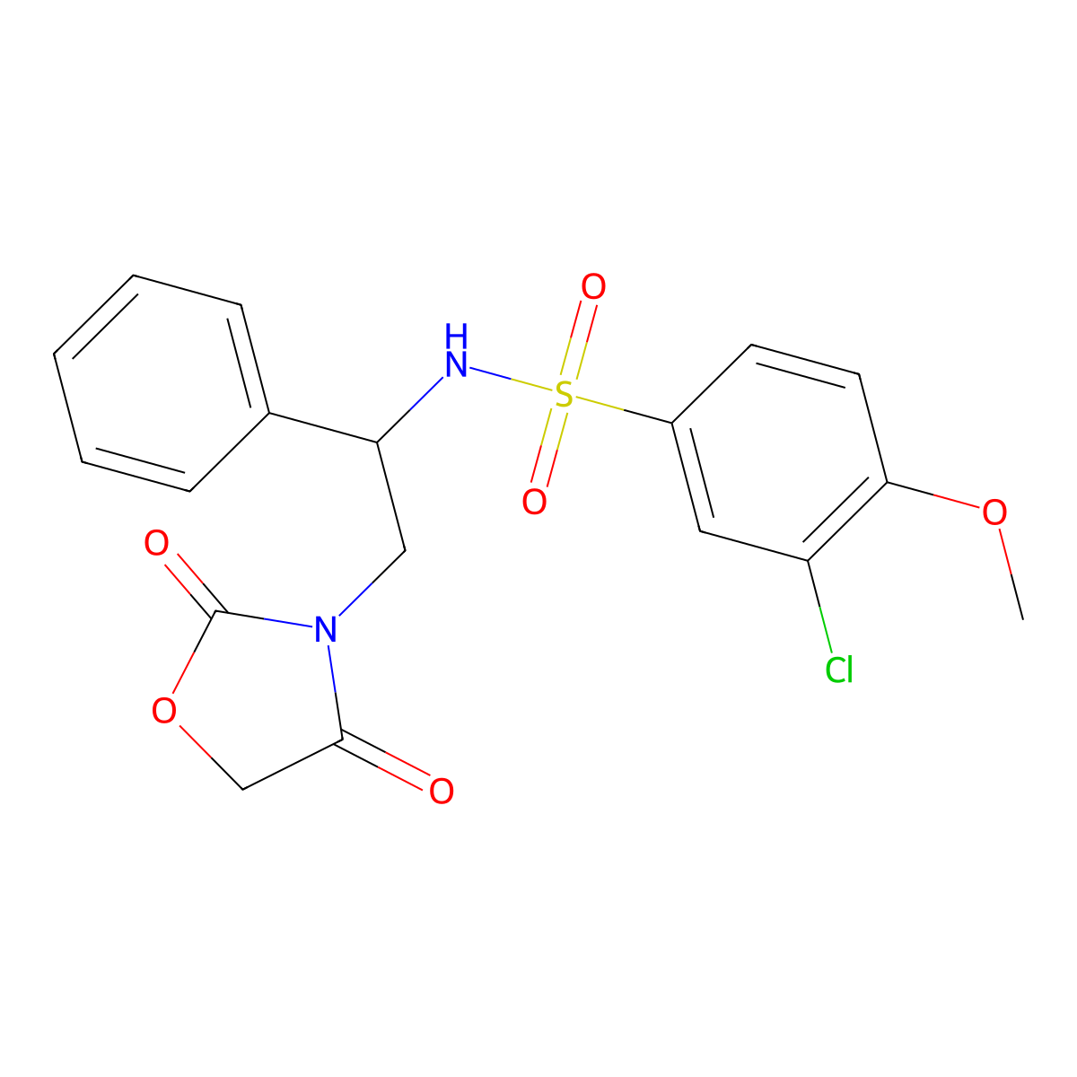 3-chloro-N-(2-(2,4-dioxooxazolidin-3-yl)-1-phenylethyl)-4-methoxybenzenesulfonamide molecular structure, CAS 2034404-20-9